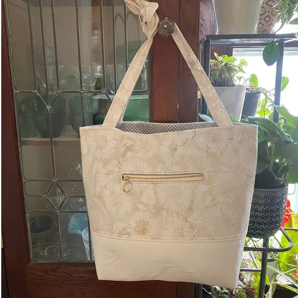 Handcrafted Fabric Purse Cream Artisan Carryall Tote Batik Cotton Shoulder Bag